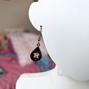 Houston Astros earrings. Hook style. Silver tone teardrop